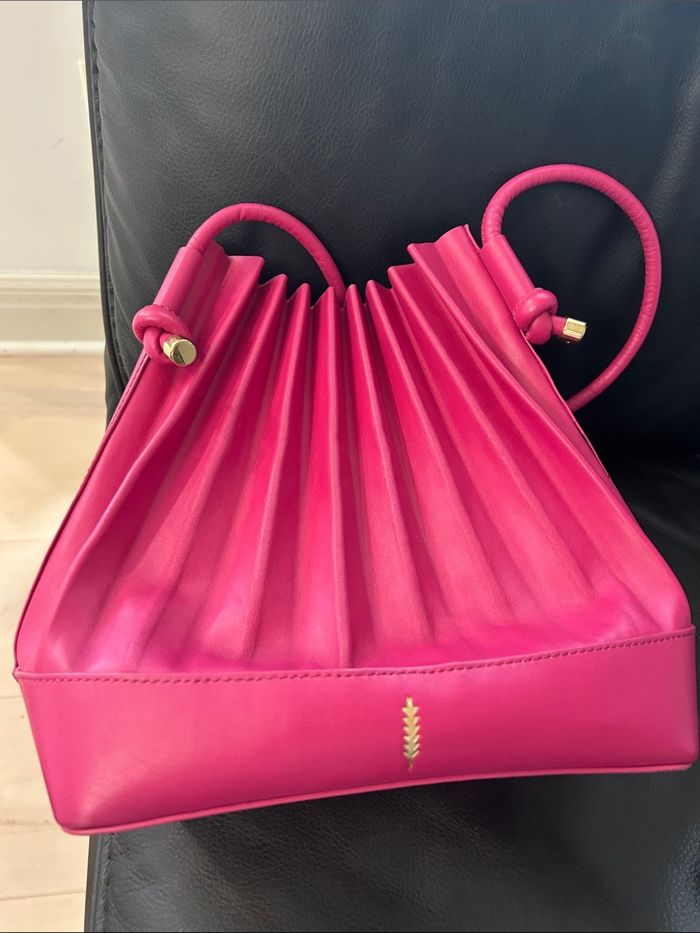 Fuchsia Pleated Drawstring Shoulder Bag